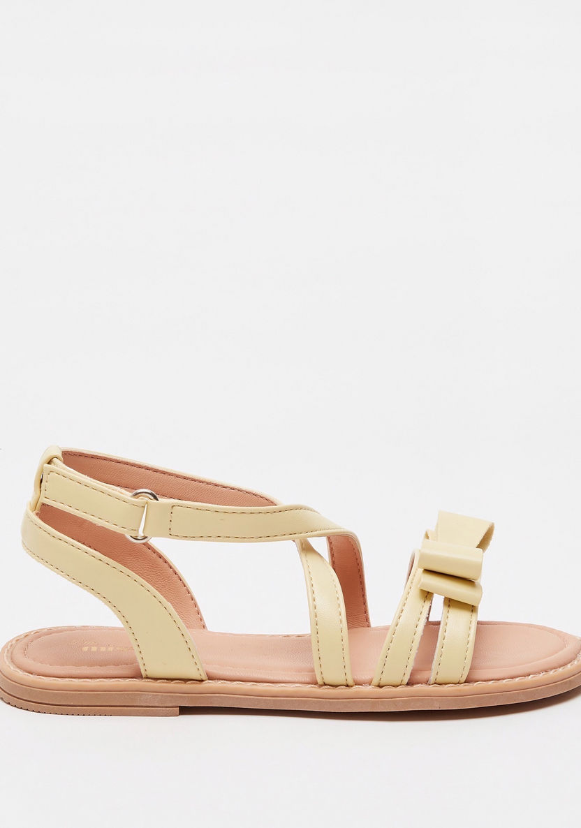 Little Missy Solid Ankle Strap Sandals with Bow Accent-Girl%27s Sandals-image-0