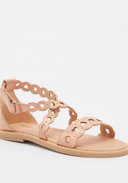 Little Missy Laser Cut-Out Detail Flat Sandals with Hook and Loop Closure-Girl%27s Sandals-image-1