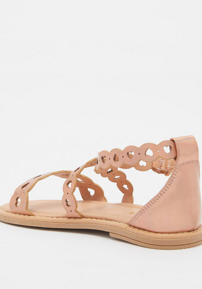 Little Missy Laser Cut-Out Detail Flat Sandals with Hook and Loop Closure-Girl%27s Sandals-image-2