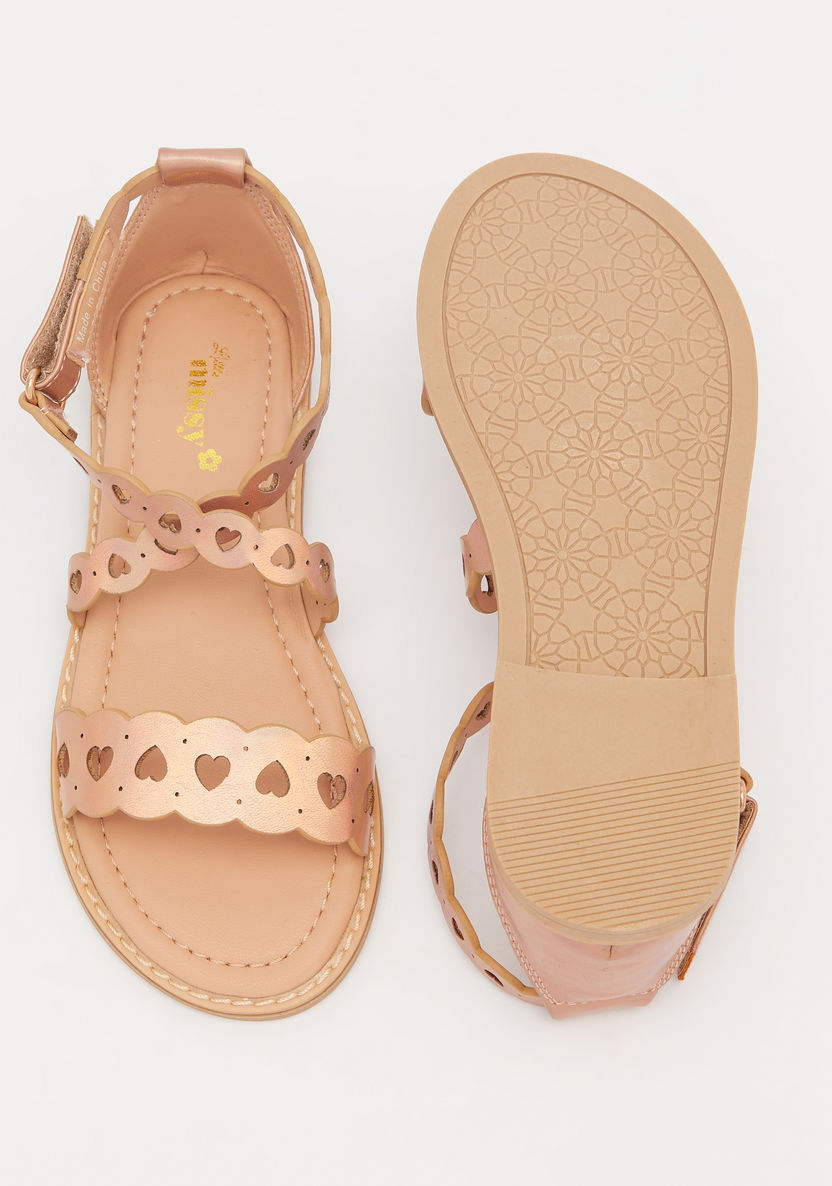 Little Missy Laser Cut-Out Detail Flat Sandals with Hook and Loop Closure-Girl%27s Sandals-image-4