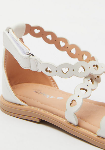 Little Missy Laser Cut-Out Detail Flat Sandals with Hook and Loop Closure