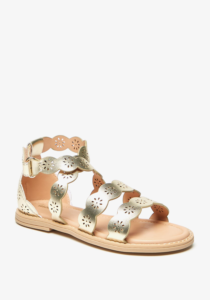 Little Missy Cutwork Detail Flat Sandals with Hook and Loop Closure-Girl%27s Sandals-image-0