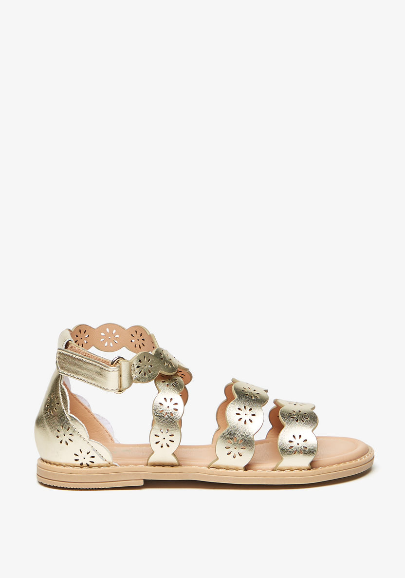 Little Missy Cutwork Detail Flat Sandals with Hook and Loop Closure-Girl%27s Sandals-image-1