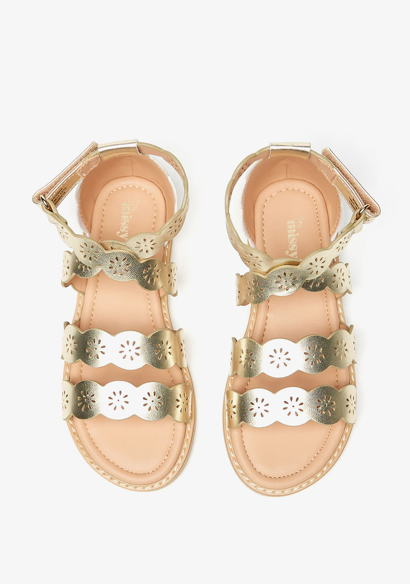 Little Missy Cutwork Detail Flat Sandals with Hook and Loop Closure-Girl%27s Sandals-image-2