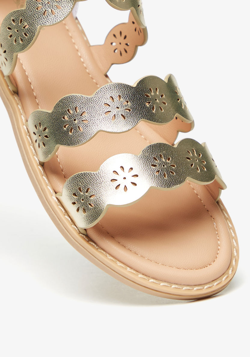 Little Missy Cutwork Detail Flat Sandals with Hook and Loop Closure-Girl%27s Sandals-image-3