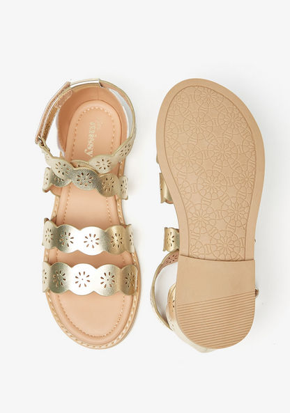 Little Missy Cutwork Detail Flat Sandals with Hook and Loop Closure