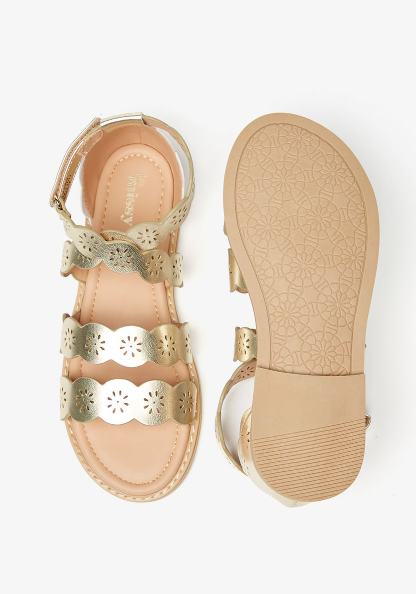 Little Missy Cutwork Detail Flat Sandals with Hook and Loop Closure-Girl%27s Sandals-image-4