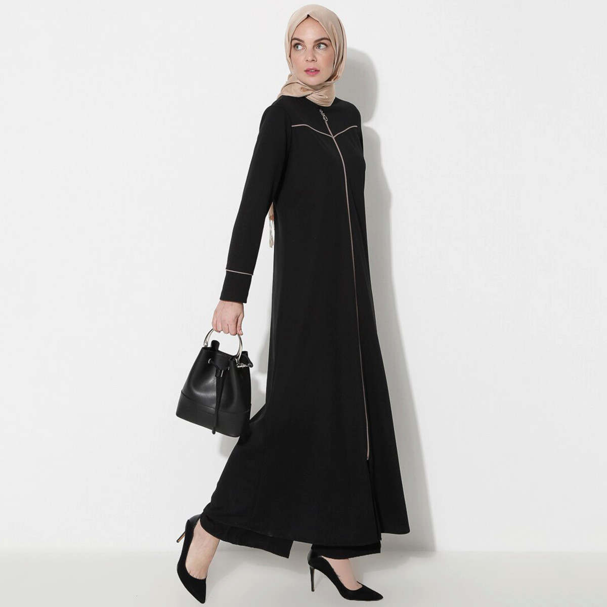 Women Solid Front Zipper Abaya Miss Cazibe By Modanisa-women-arabicclothing-abayas-image-4