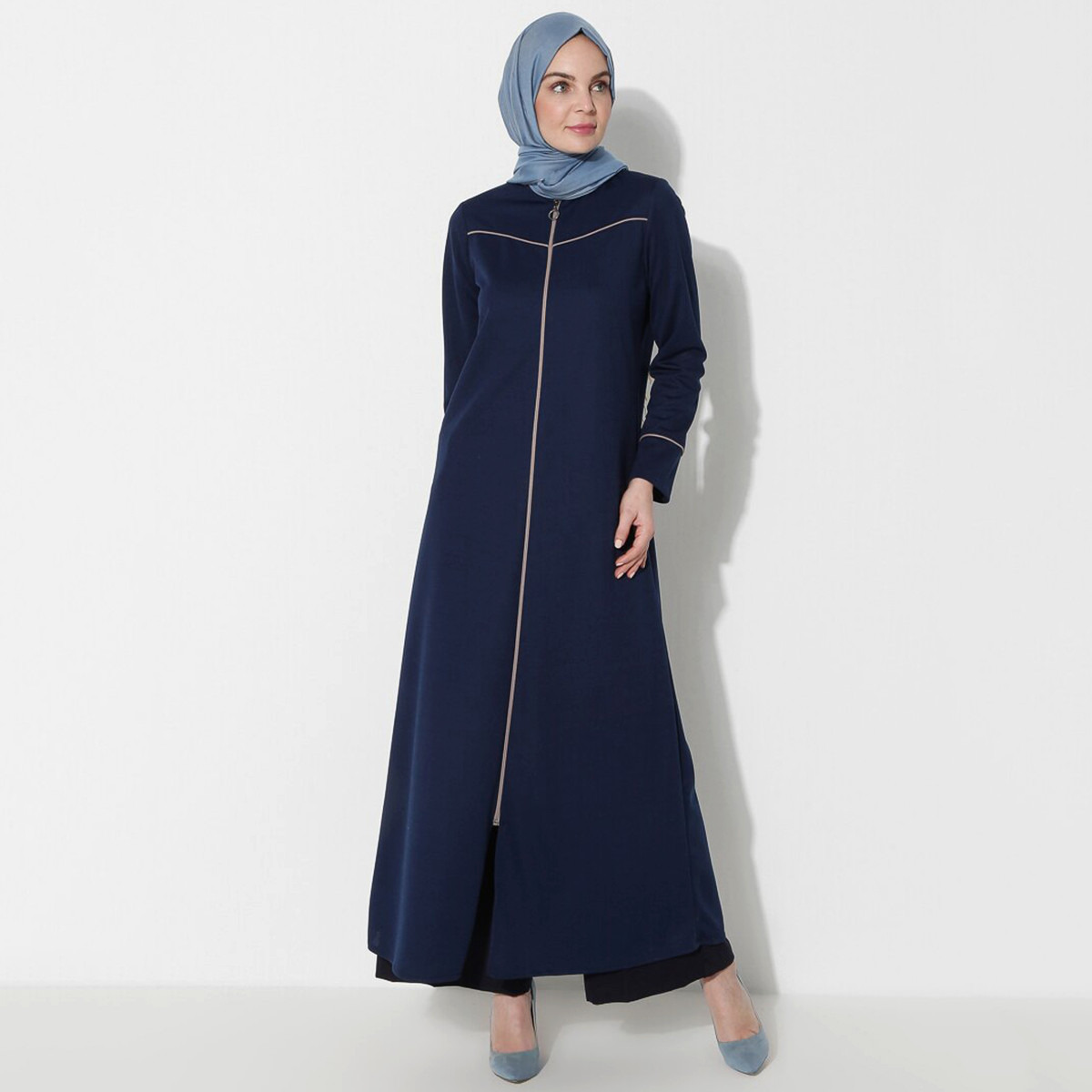 Women Solid Front Zipper Abaya Miss Cazibe By Modanisa-women-arabicclothing-abayas-image-1