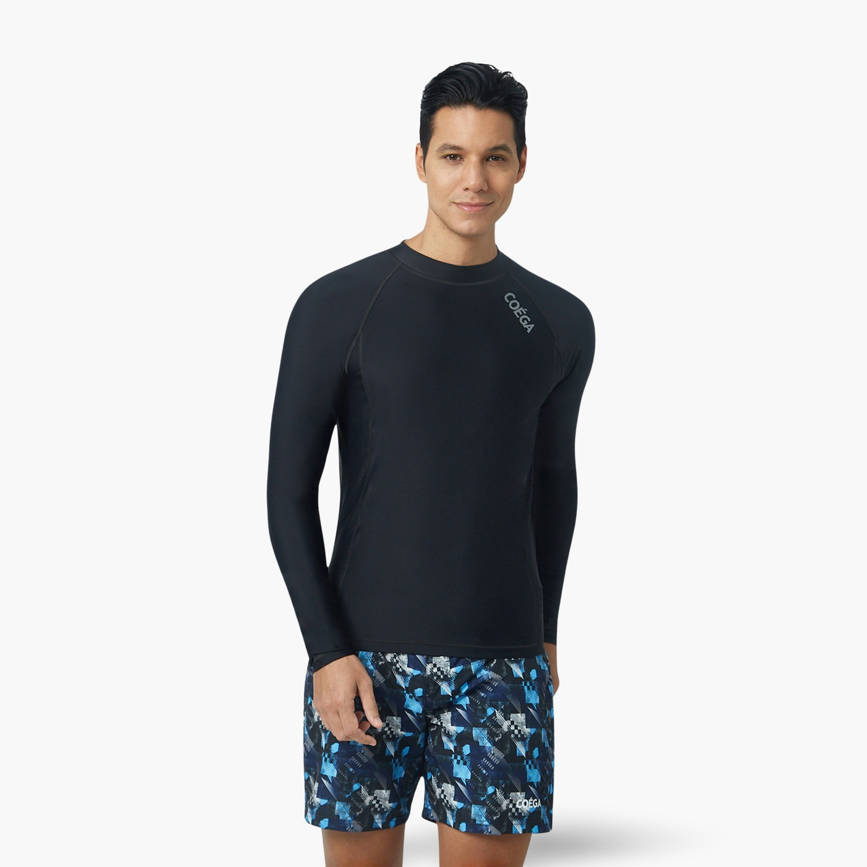 كويزا كويغا رجالي طويل الأكمام راشجارد - أسود صلب-sports-men-clothing-swimwear-image-1