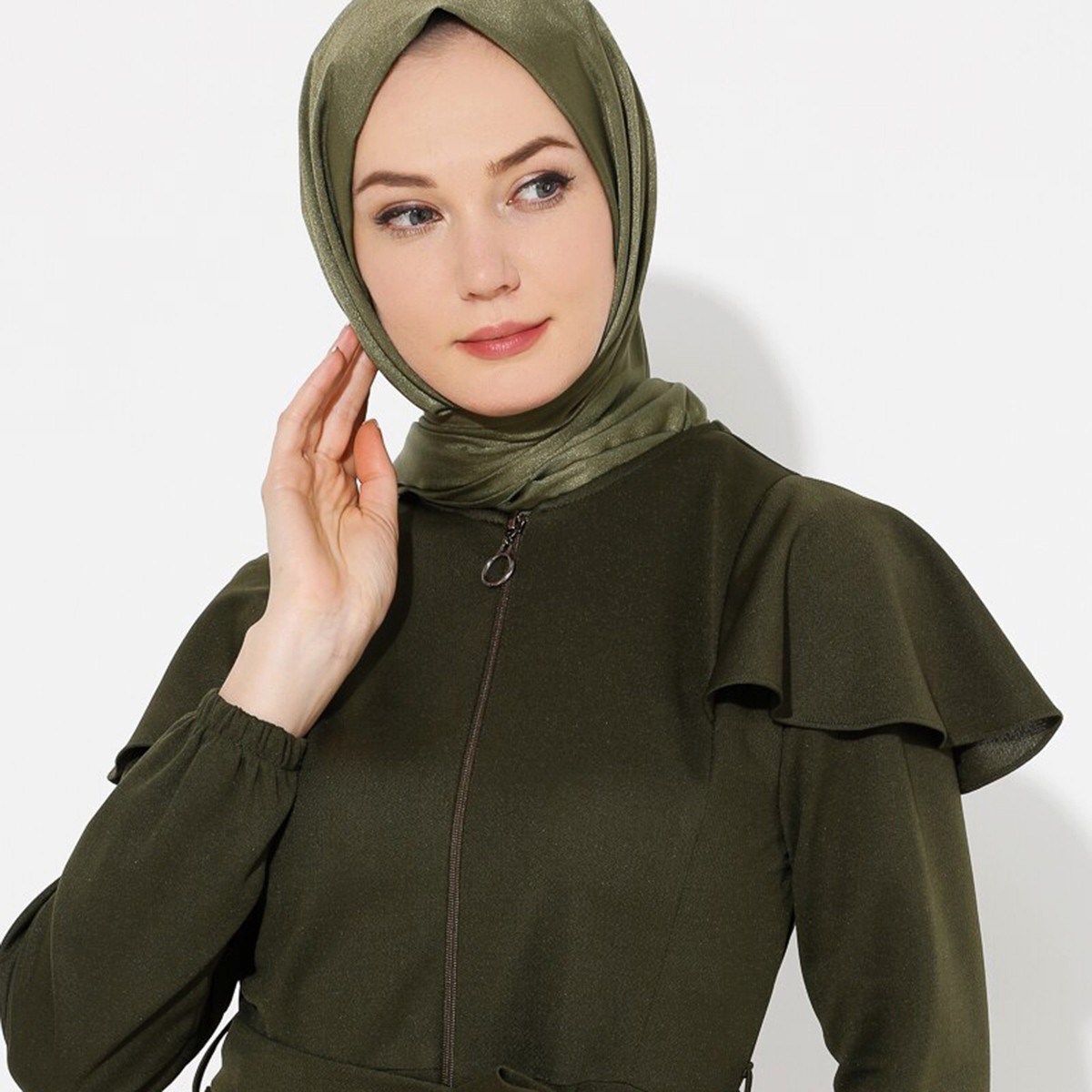 Women Solid Front Zipper Belted Abaya Miss Cazibe By Modanisa-women-arabicclothing-abayas-image-3