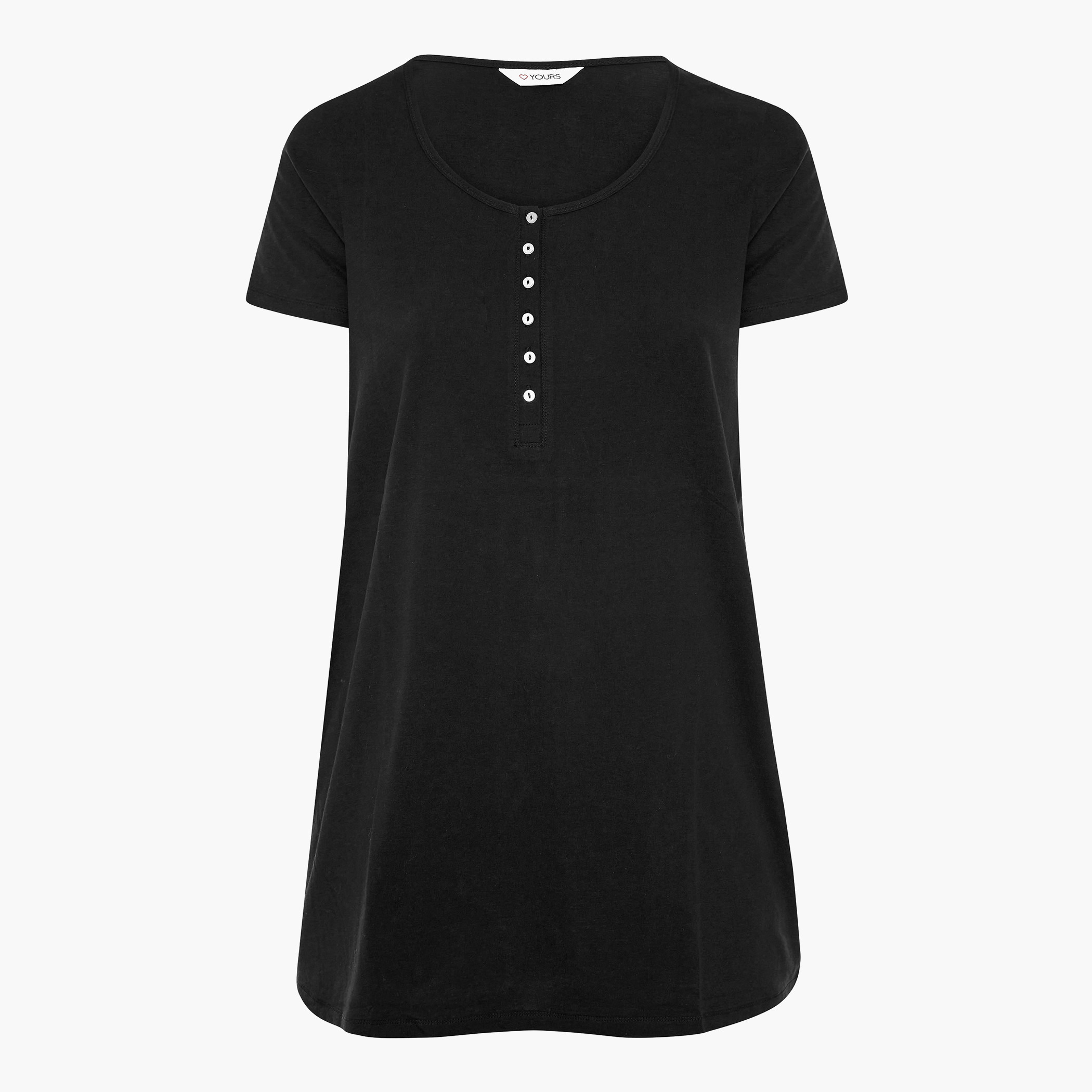 Yours Solid Black Short Sleeves Henley Neck T-Shirt-women-clothing-nightwear-nighties-image-4