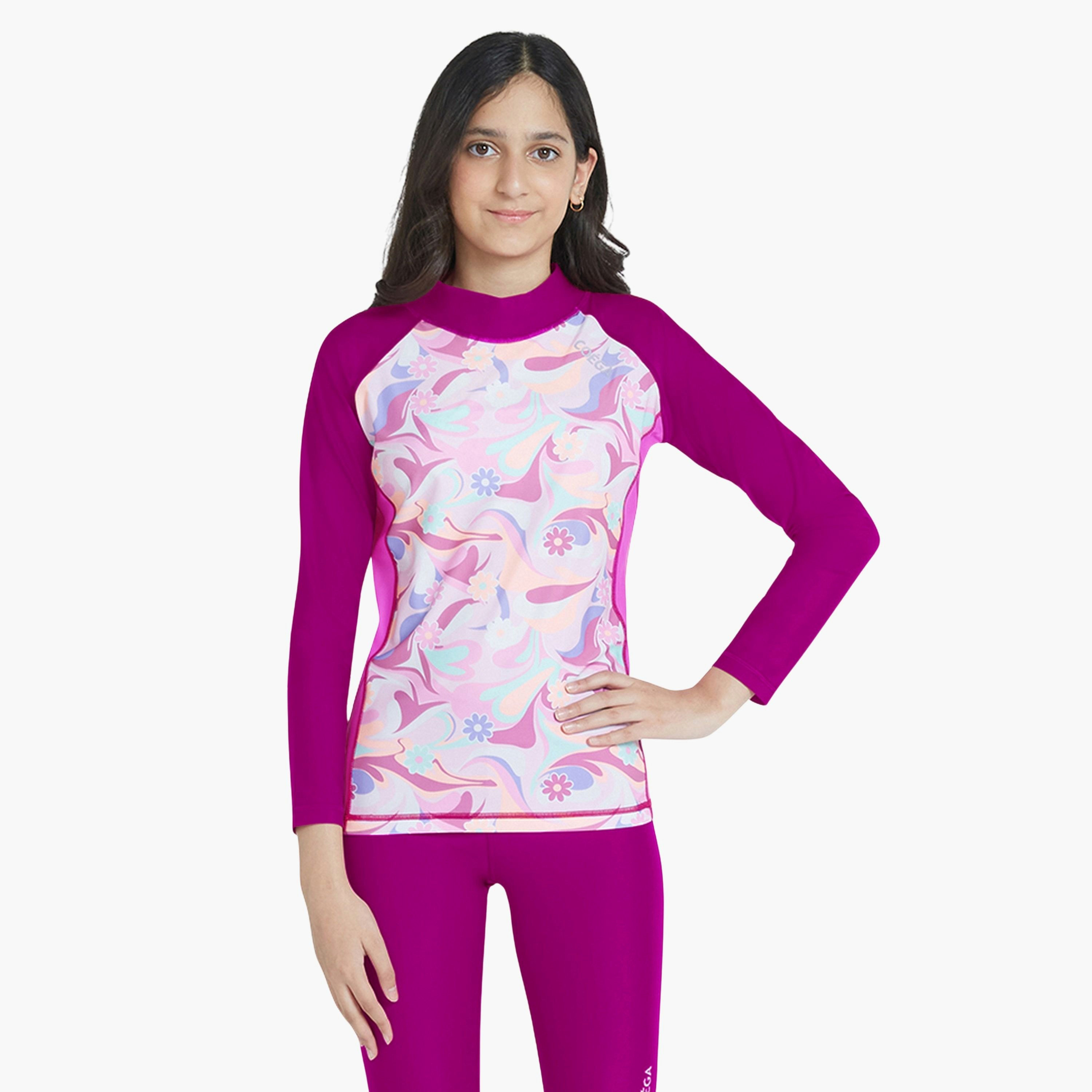 قميص كويغا جيرلز بأكمام طويلة - بلون أمامية AOP بنفسجي رائع-sports-girls-clothing-swimwear-image-1
