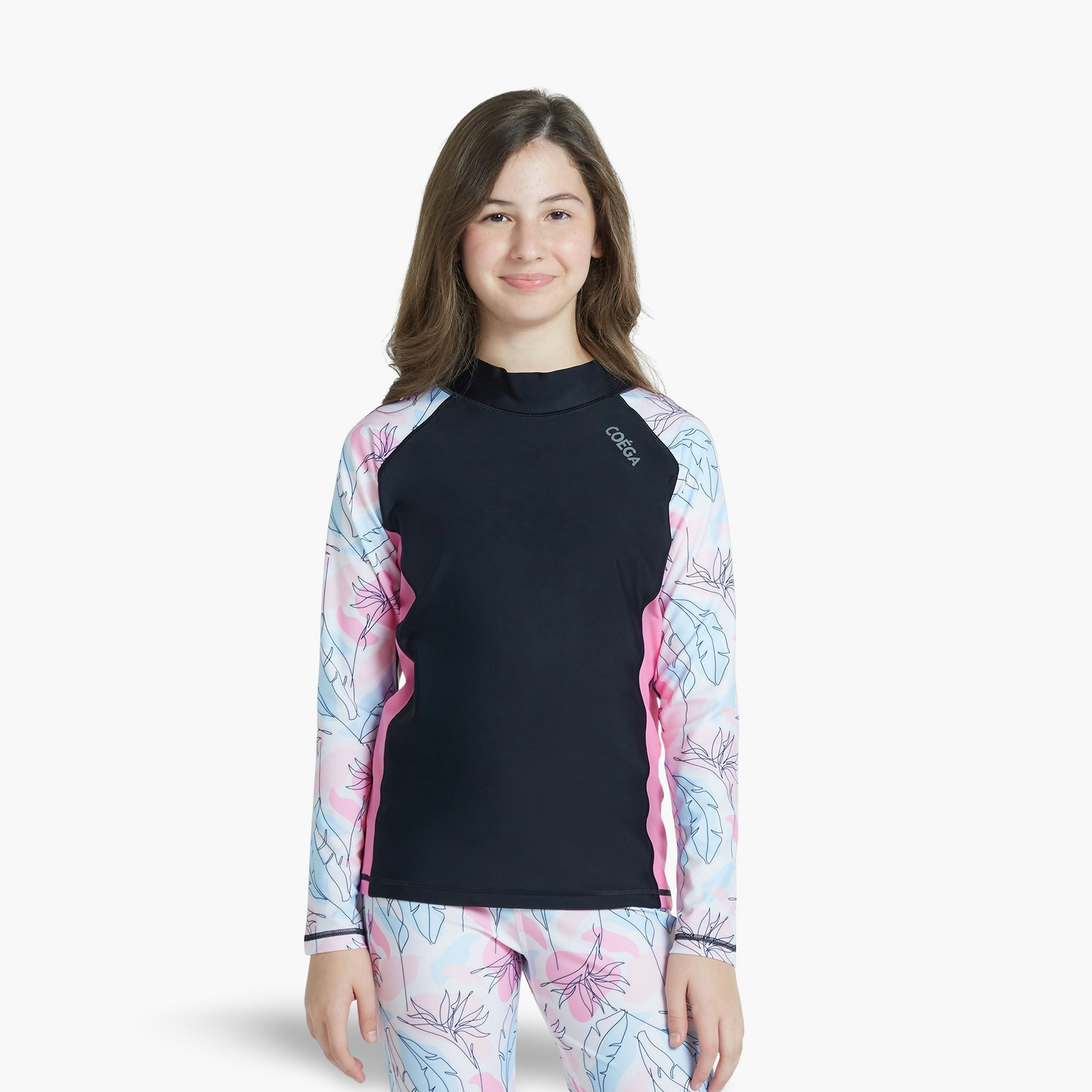 أحذية كويغا جيرلز بأكمام طويلة - رسومات نيرو الزهرية بأكمام AOP-sports-girls-clothing-swimwear-image-1