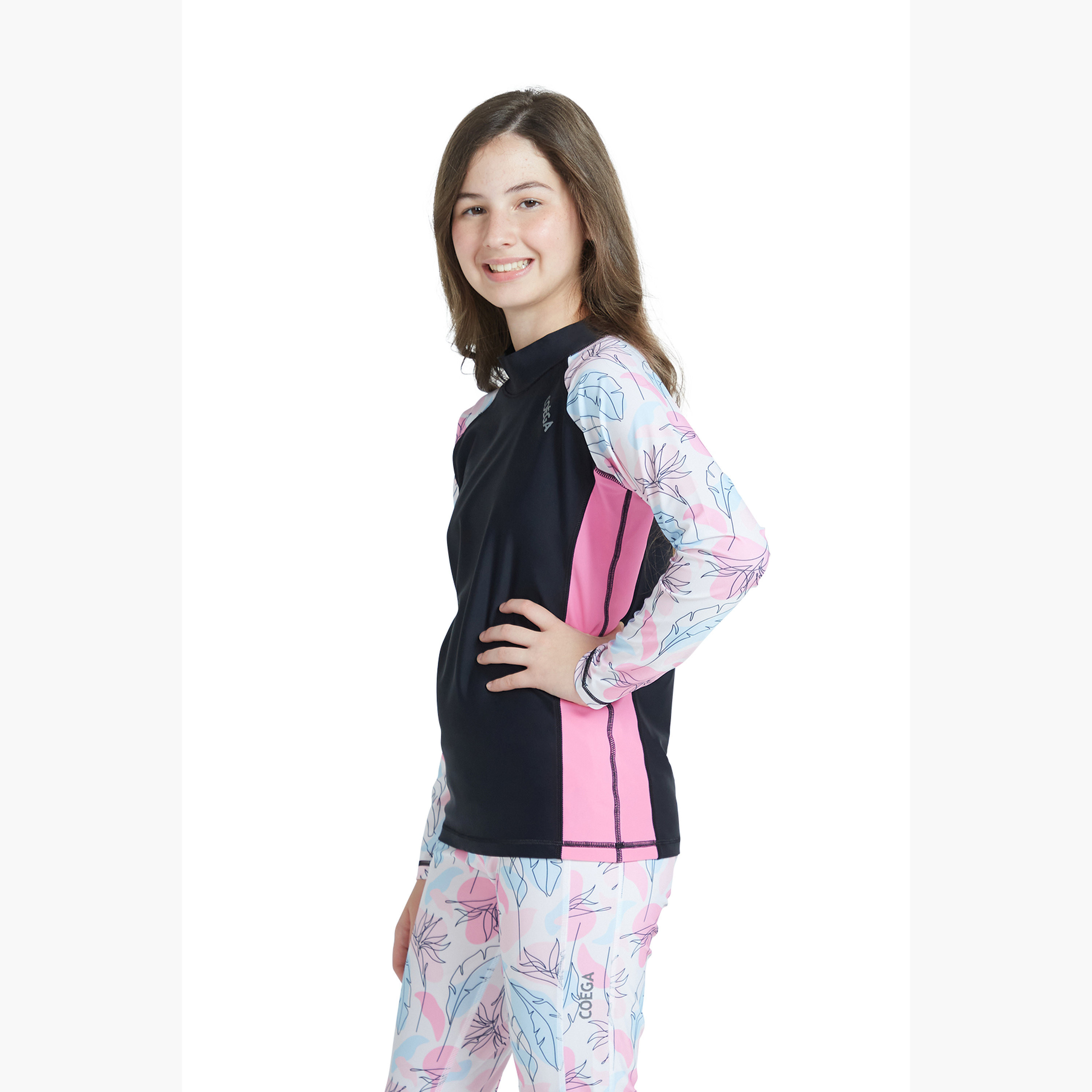 أحذية كويغا جيرلز بأكمام طويلة - رسومات نيرو الزهرية بأكمام AOP-sports-girls-clothing-swimwear-image-2