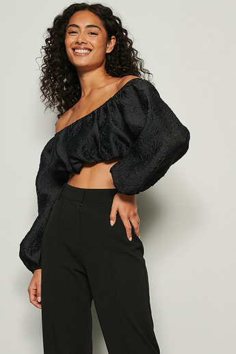 Shop NA-KD Textured Off Shoulder Balloon Sleeves Crop Top