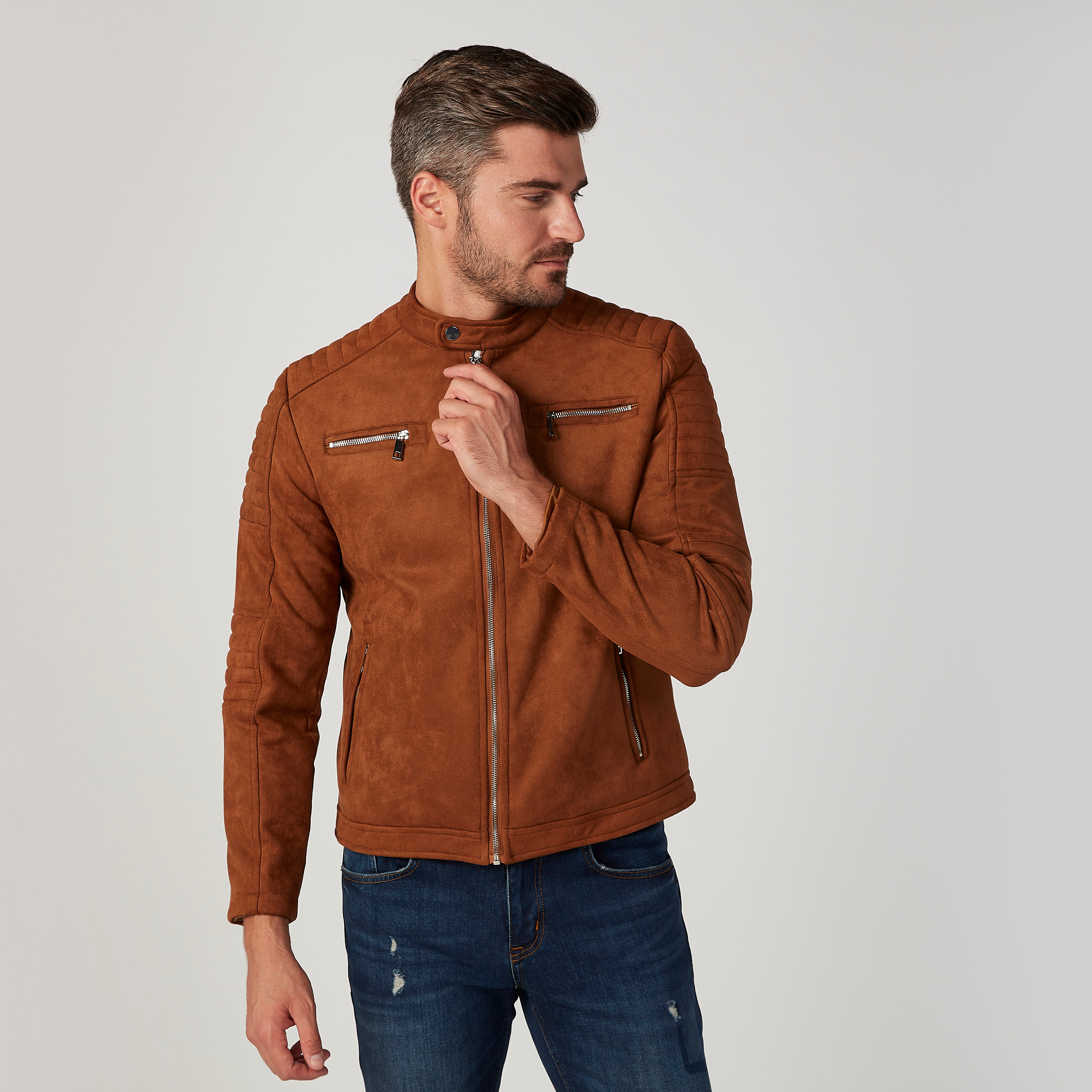 جاكيت بايكر مستدام سادة بأكمام طويلة وسحّاب-men-clothing-jacketsandblazers-jackets-image-1