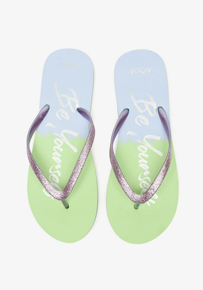 Aqua Glitter Embellished Printed Thong Slippers