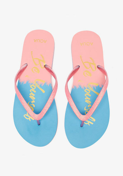 Aqua Glitter Embellished Printed Thong Slippers