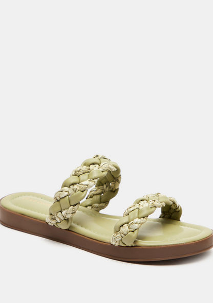 Le Confort Double Strap Slide Sandals with Weave Detail