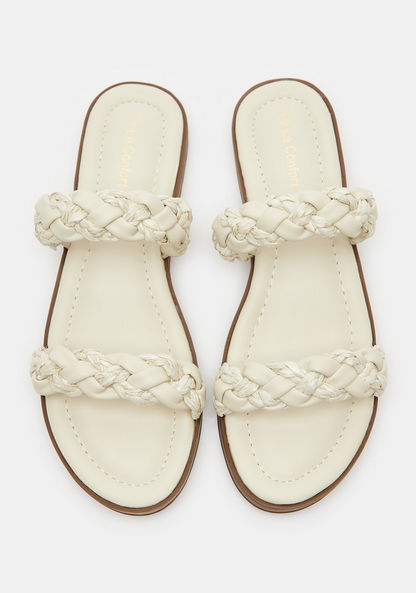 Le Confort Double Strap Slide Sandals with Weave Detail-Women%27s Flat Sandals-image-0