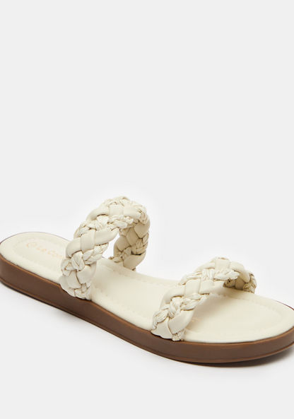 Le Confort Double Strap Slide Sandals with Weave Detail-Women%27s Flat Sandals-image-2