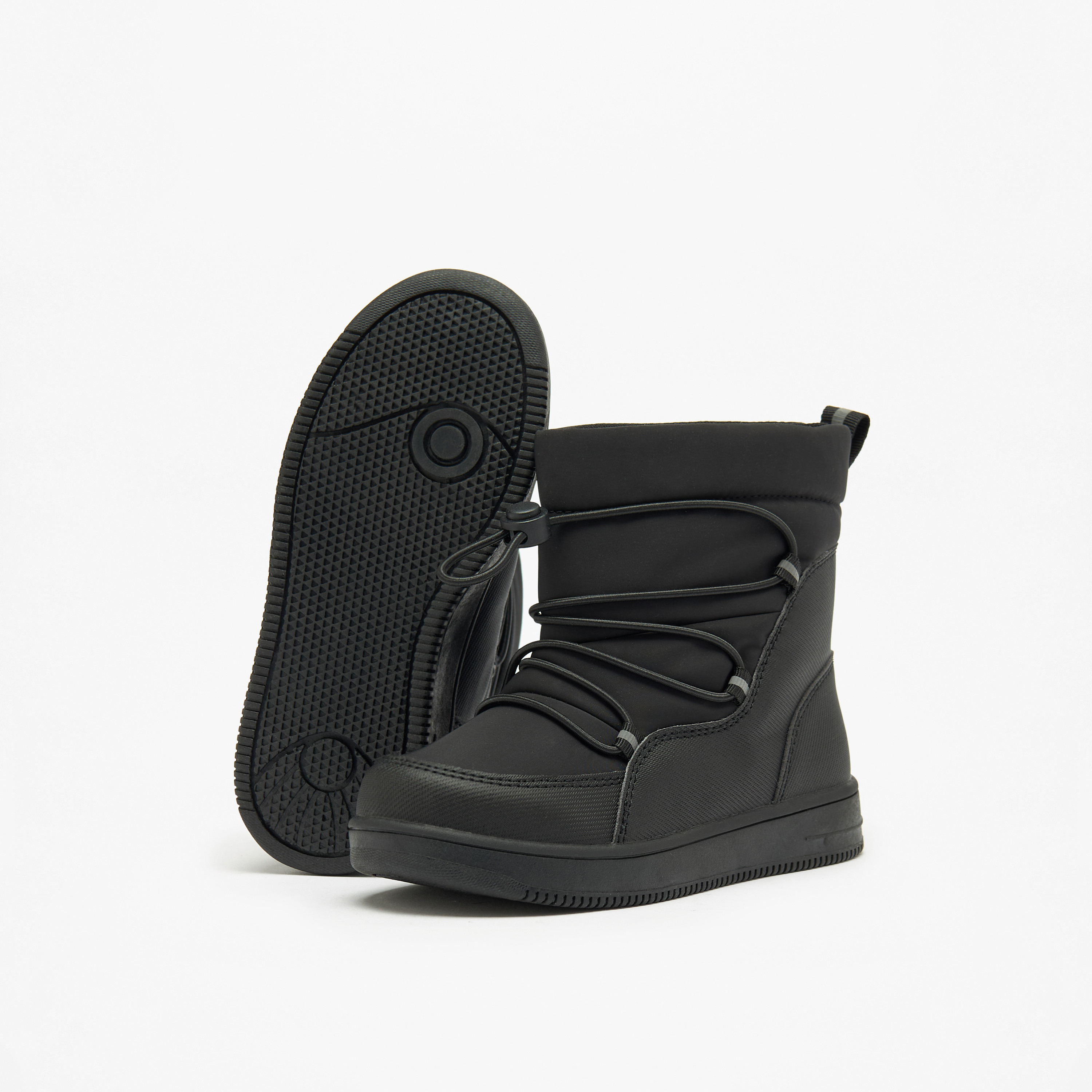 Juniors Solid High Cut Slip-On Boots with Drawstring Detail-boys-shoes-boots-image-5