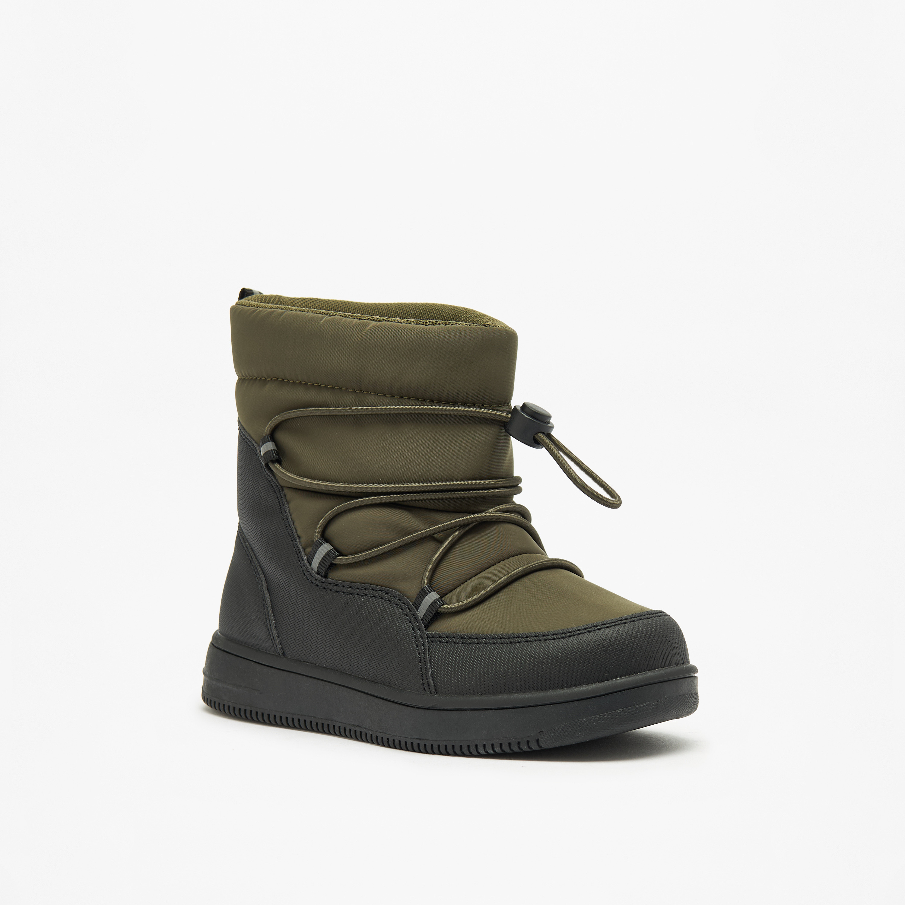 Juniors Solid High Cut Slip-On Boots with Drawstring Detail-boys-shoes-boots-image-1