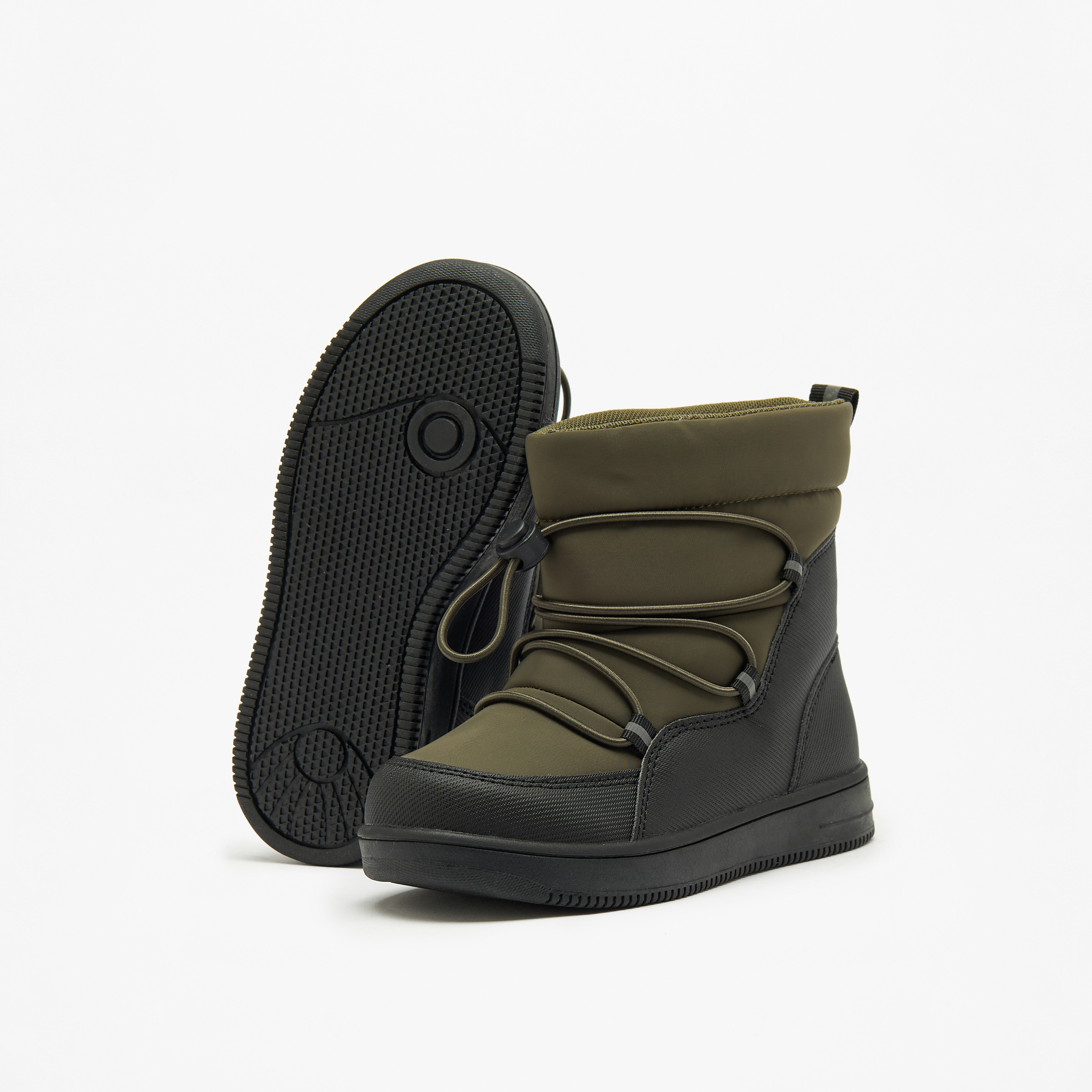 Juniors Solid High Cut Slip-On Boots with Drawstring Detail-boys-shoes-boots-image-5