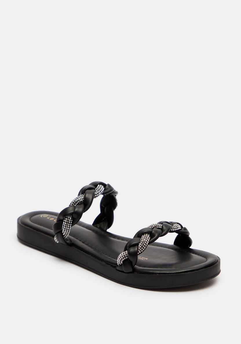 Le Confort Braided Slip-On Slide Sandals with Studded Detail-Women%27s Flat Sandals-image-2