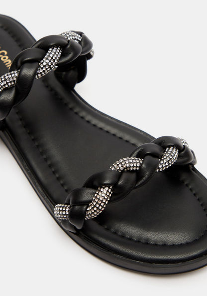 Le Confort Braided Slip-On Slide Sandals with Studded Detail
