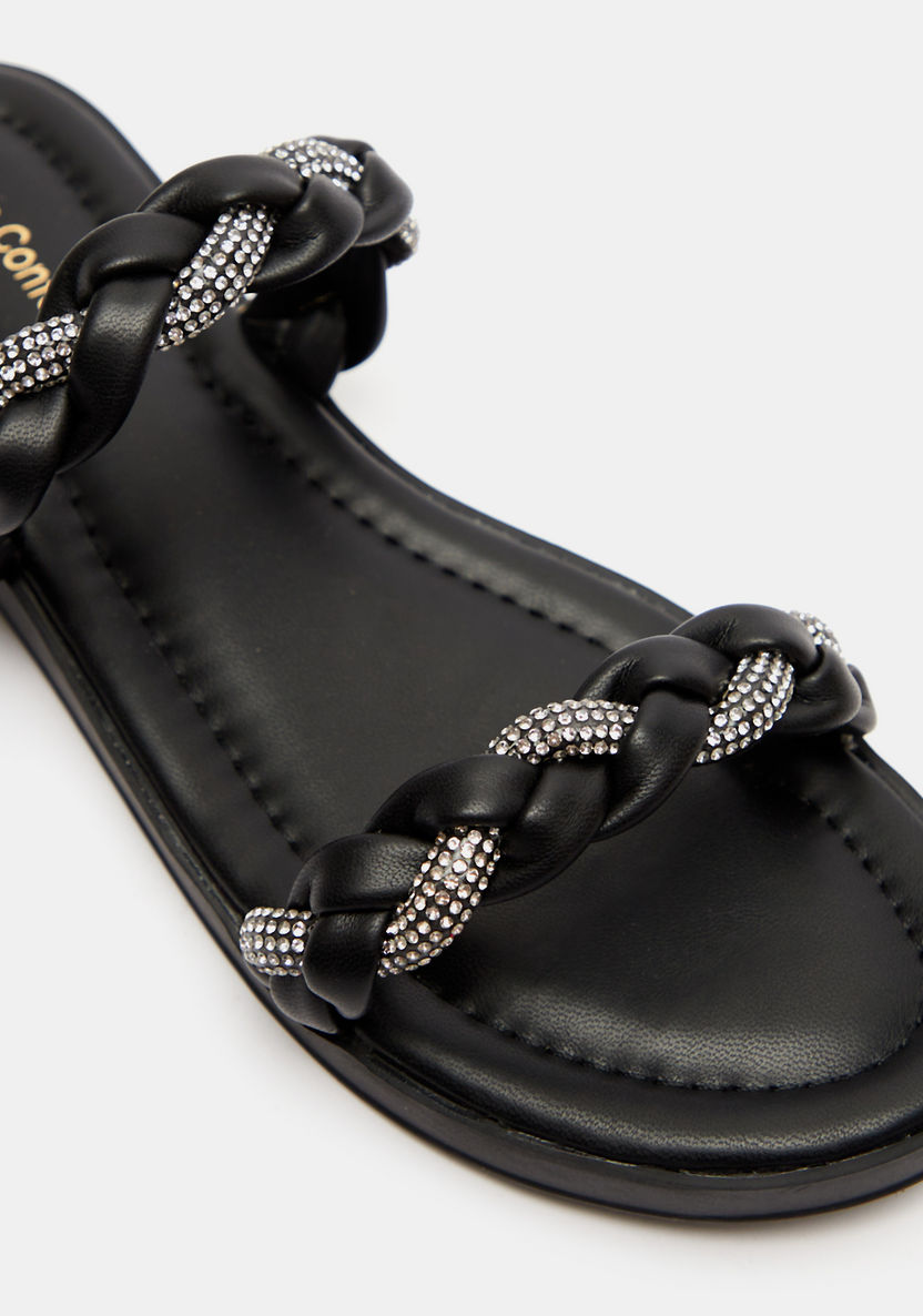 Le Confort Braided Slip-On Slide Sandals with Studded Detail-Women%27s Flat Sandals-image-3