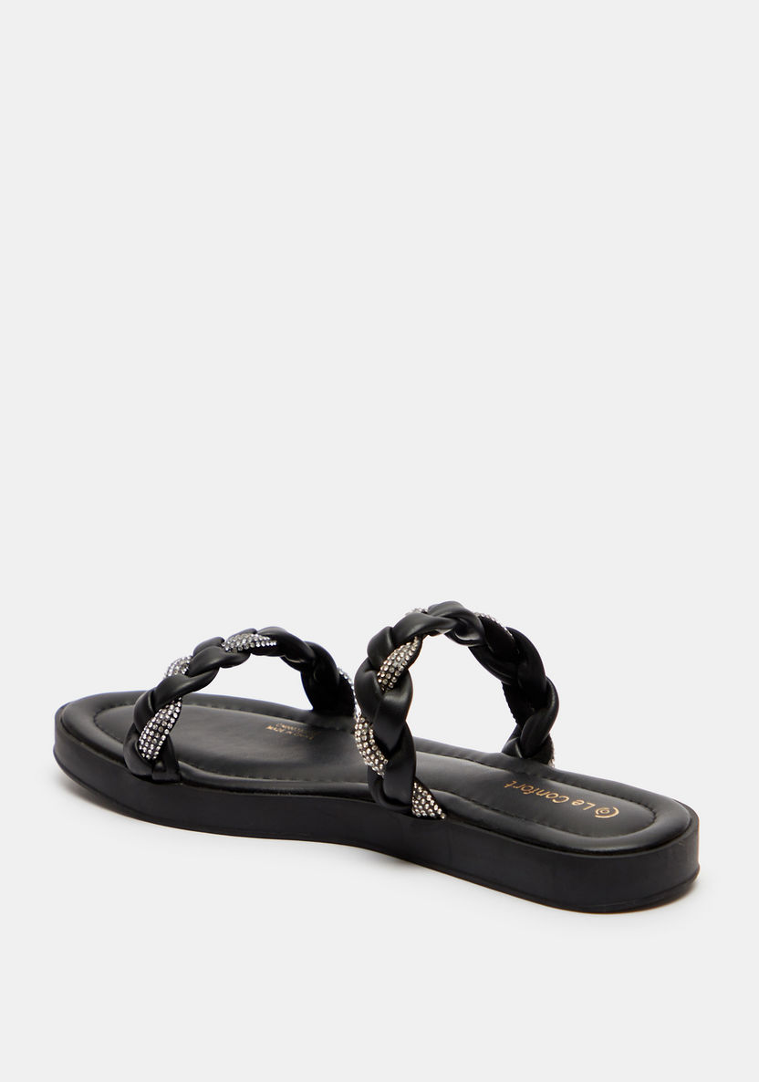 Le Confort Braided Slip-On Slide Sandals with Studded Detail-Women%27s Flat Sandals-image-4