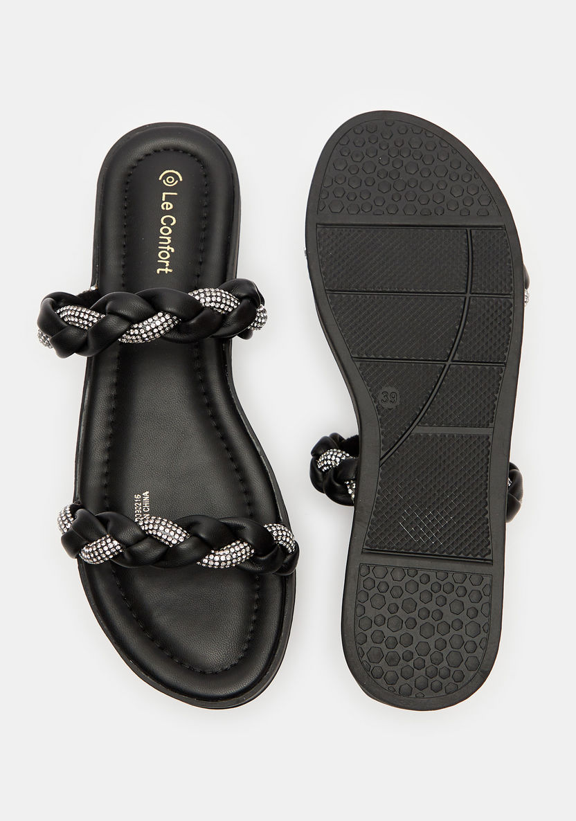 Le Confort Braided Slip-On Slide Sandals with Studded Detail-Women%27s Flat Sandals-image-5