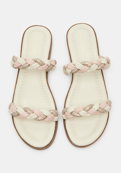 Le Confort Braided Slip-On Slide Sandals with Studded Detail-Women%27s Flat Sandals-image-1