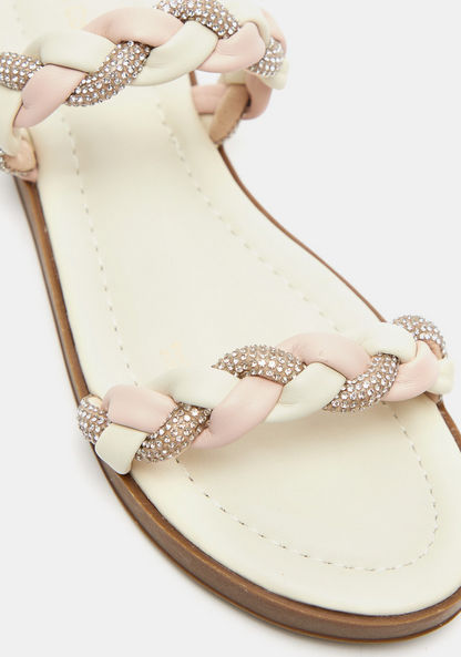 Le Confort Braided Slip-On Slide Sandals with Studded Detail-Women%27s Flat Sandals-image-3