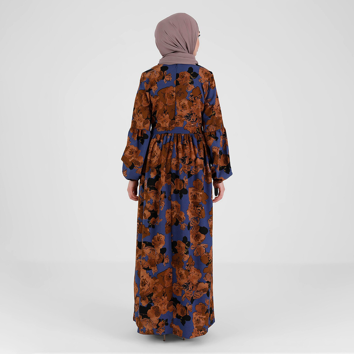 جلابية مودانيسا نسائية مطبوعة بحزام ربط وسحاب خلفي مع لون نيلي-women-clothing-dresses-image-2