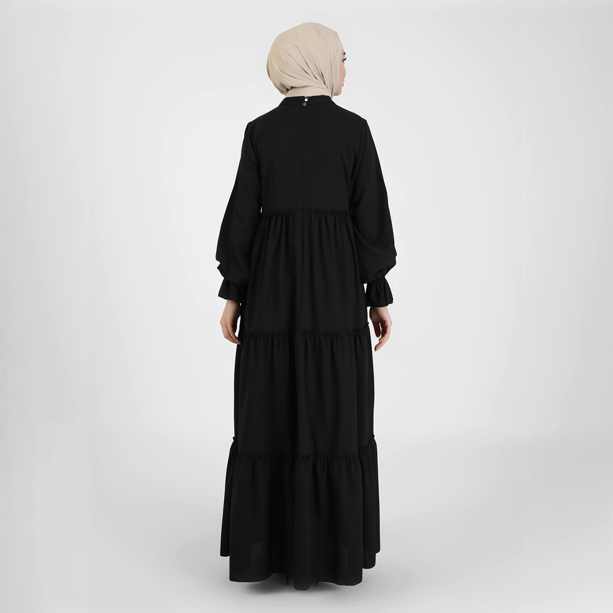  فستان ماكسي نسائي من مودانيسا بلون أسود سادة بسحاب خلفي وياقة عالية-women-clothing-dresses-image-2
