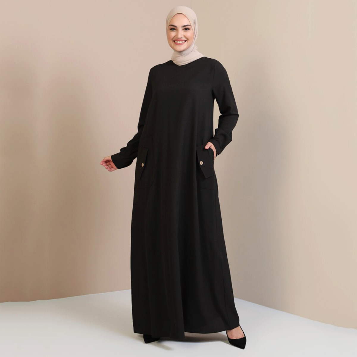 Women Solid Pocket Detailed Maxi Dress Tavin By Modanisa-women-clothing-dresses-image-1