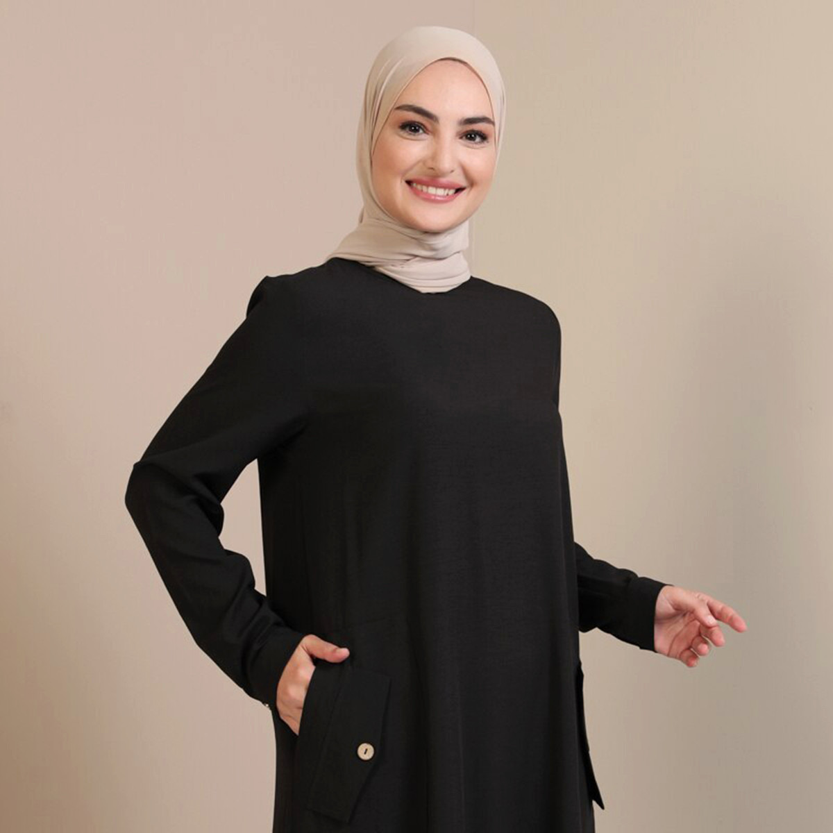 Women Solid Pocket Detailed Maxi Dress Tavin By Modanisa-women-clothing-dresses-image-3