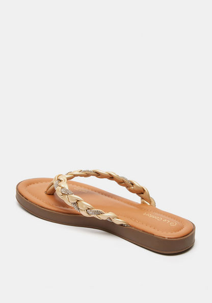 Le Confort Embellished Slip-On Thong Sandals-Women%27s Flat Sandals-image-3