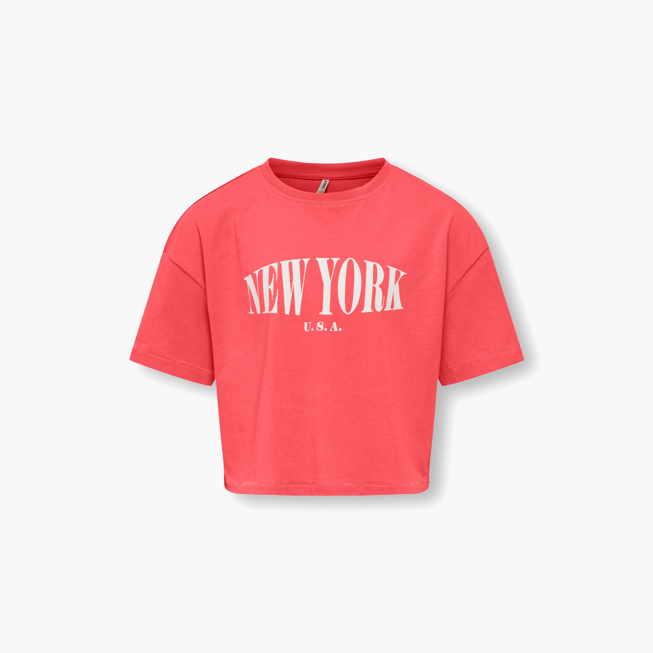 تيشيرت بياقة مستديرة وأكمام قصيرة وطبعات جرافيك من كيدز أونلي-girls-clothing-tshirts-image-1