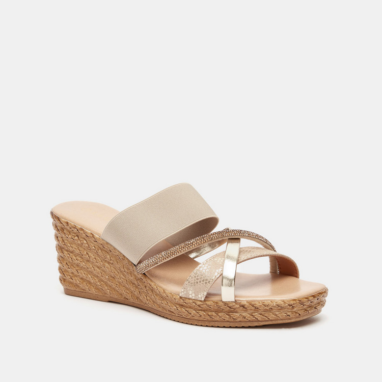 Le Confort Embellished Slip-On Sandals with Wedge Heels