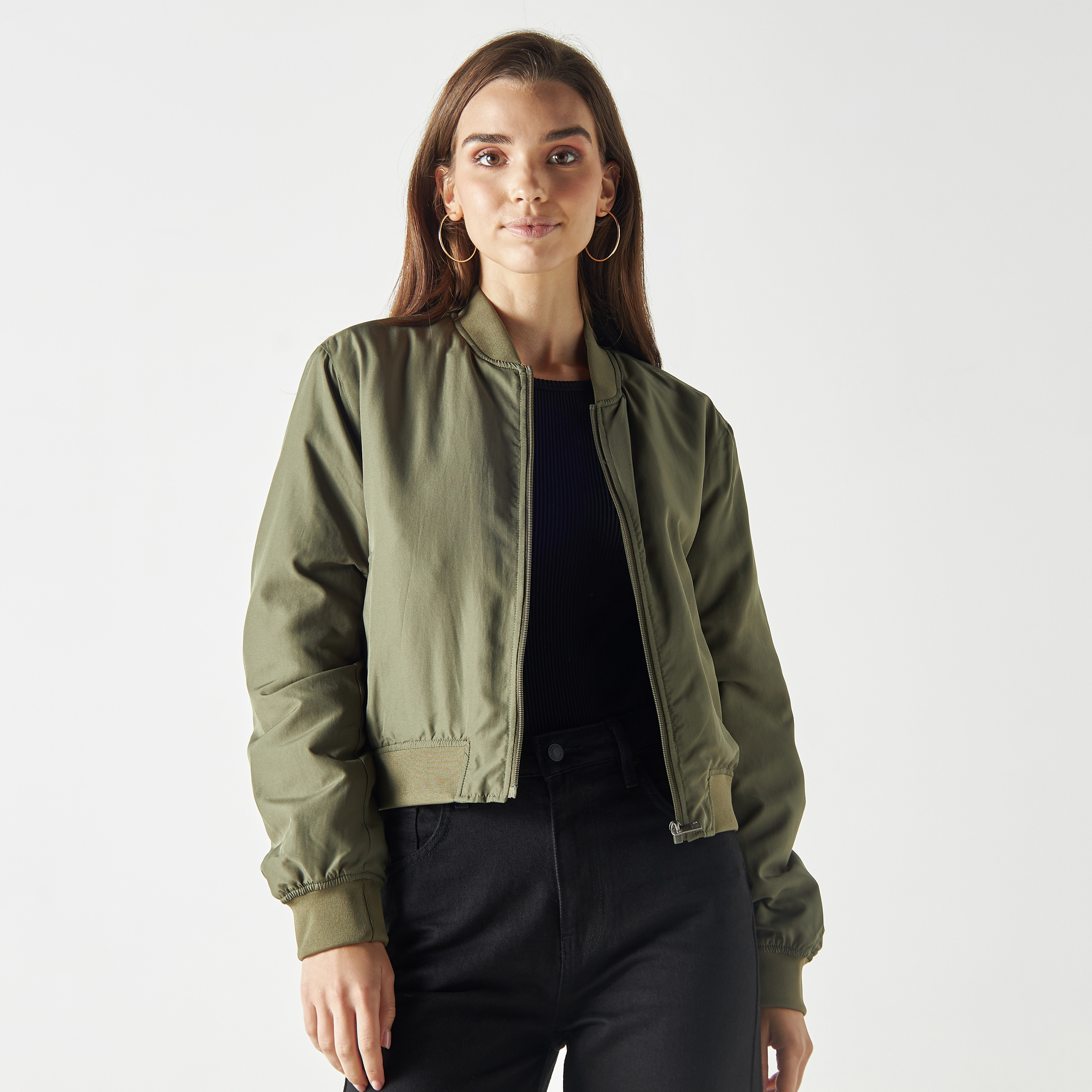 Only Plain Stand Collar Bomber Jacket-women-winterwear-coatsandjackets-jackets-image-5