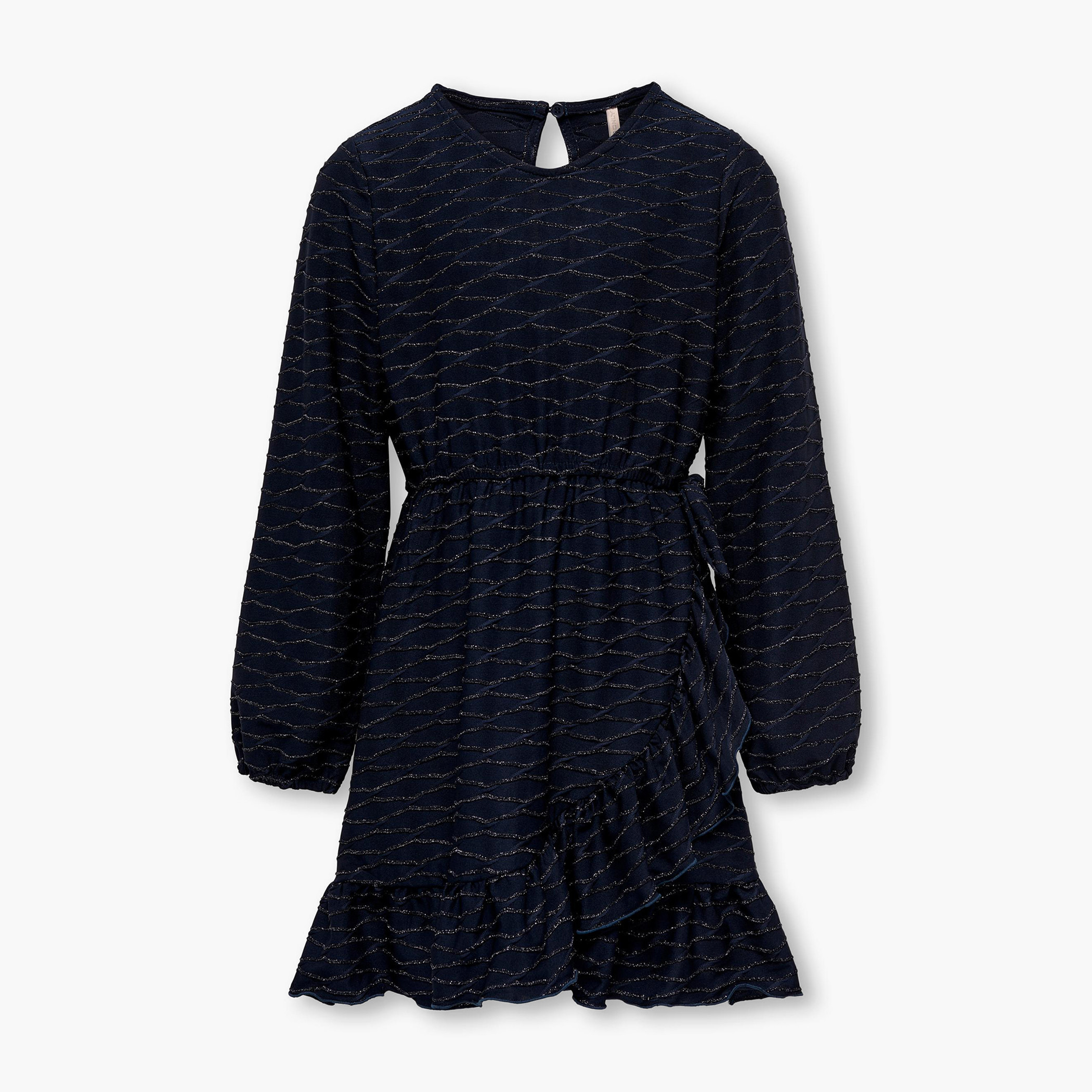 فستان ملفوف بارز الملمس وأكمام طويلة وكشكشة من كيدز أونلي-girls-clothing-dressesandjumpsuits-image-1