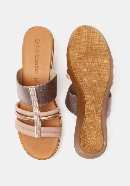Le Confort Embellished Slip-On Slide Sandals with Wedge Heels