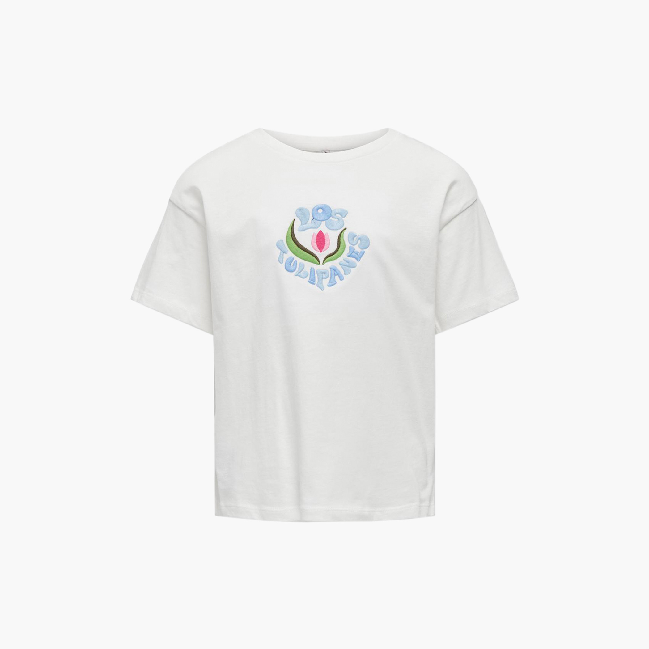 تيشيرت بأكمام قصيرة وتطريزات زهرية من كيدز أونلي-girls-clothing-tshirts-image-1