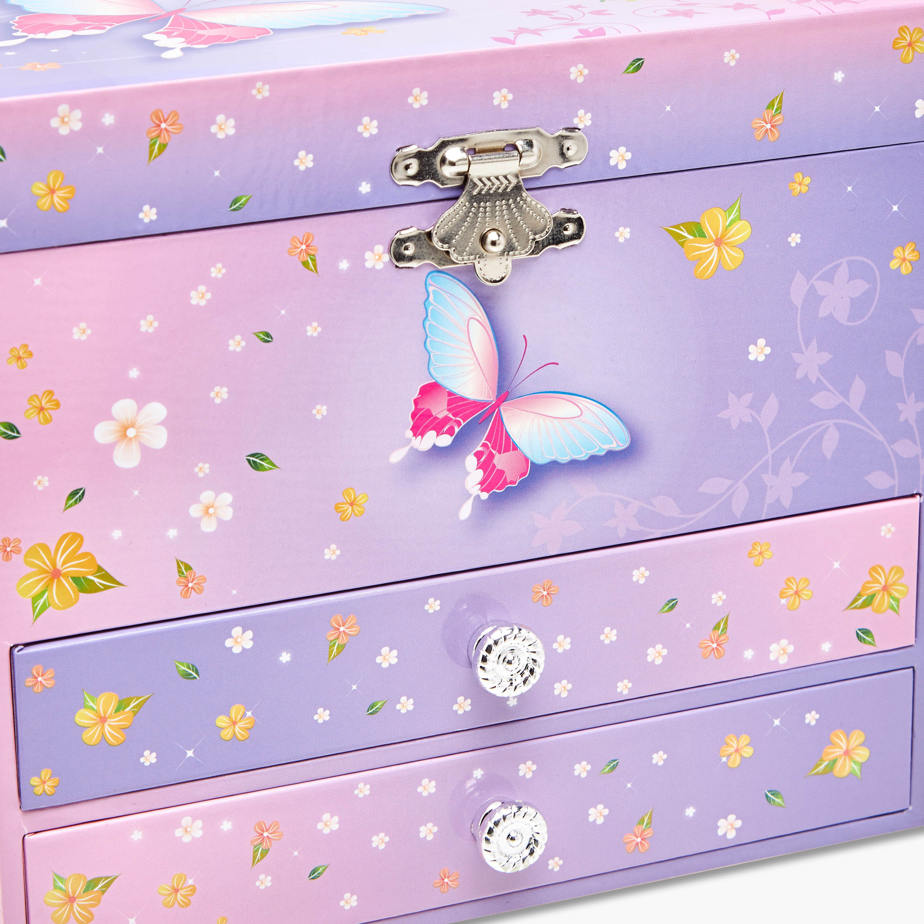 Butterfly Print 2-Drawer Musical Jewellery Box - 17x11x15 cms-women-watchesandjewellery-jewellery-storage-image-4