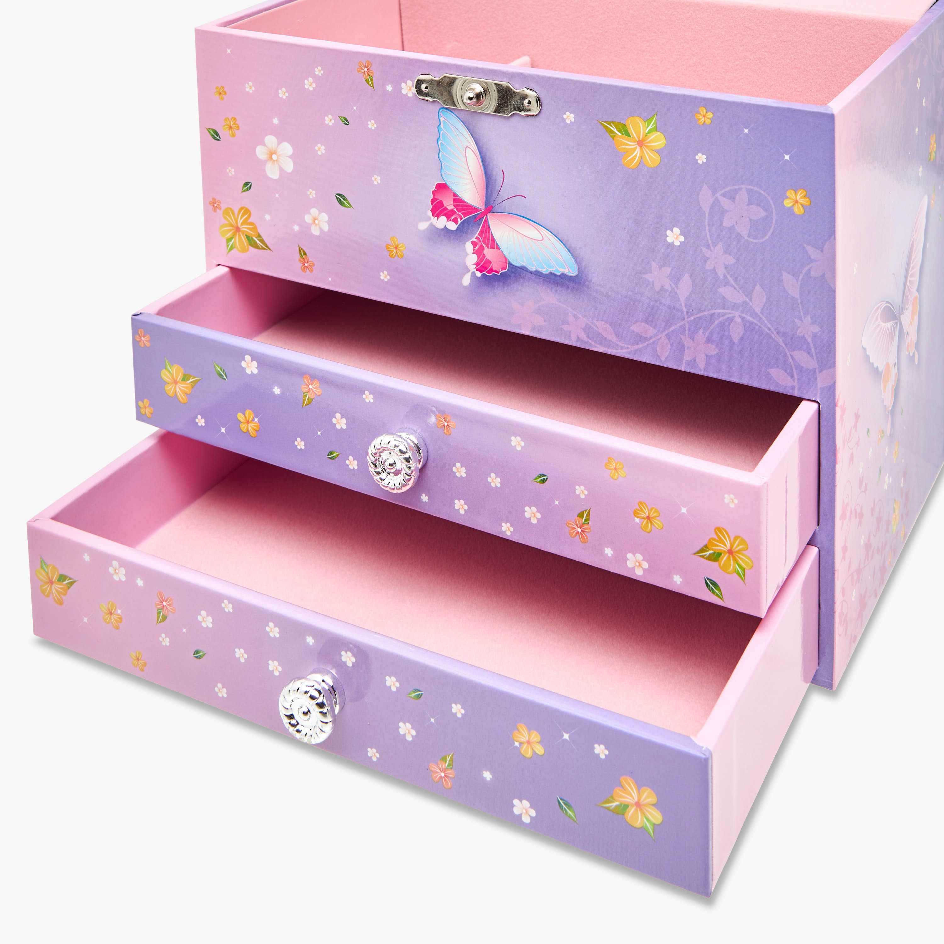 Butterfly Print 2-Drawer Musical Jewellery Box - 17x11x15 cms-women-watchesandjewellery-jewellery-storage-image-7