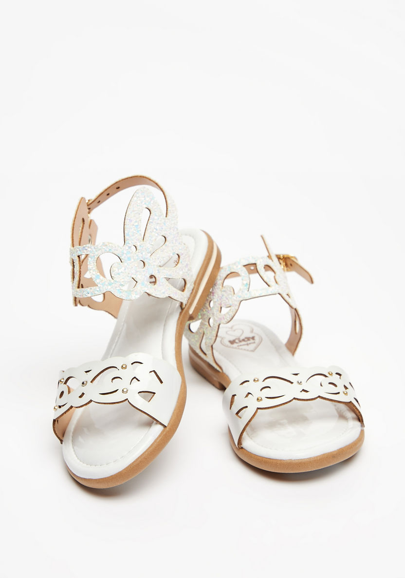 Kidy Cutwork Detail Sandals with Buckle Closure-Girl%27s Sandals-image-2
